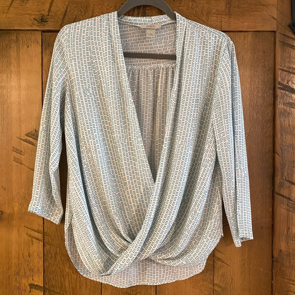 Loft XS Drape Front Blouse Hi Lo Hem